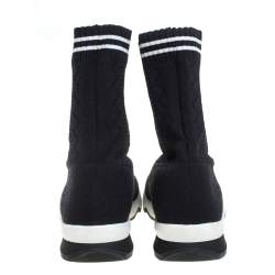 Pre Owned Fendi Black/Blue Knit Fabric Sock High Top Sneakers Size 39
