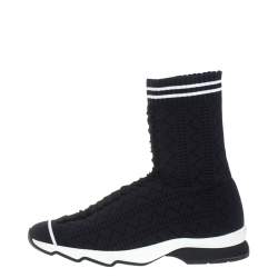 Pre Owned Fendi Black/Blue Knit Fabric Sock High Top Sneakers Size 39