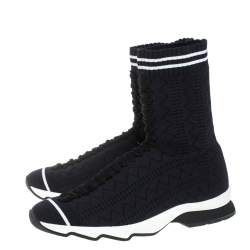 Pre Owned Fendi Black/Blue Knit Fabric Sock High Top Sneakers Size 39
