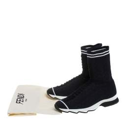 Pre Owned Fendi Black/Blue Knit Fabric Sock High Top Sneakers Size 39