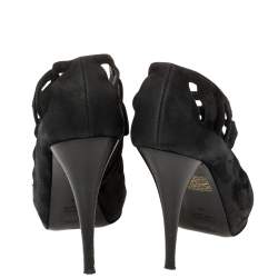 Fendi Black Suede Strappy Peep Toe Zipper Sandals Size 36