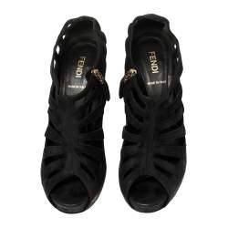 Fendi Black Suede Strappy Peep Toe Zipper Sandals Size 36