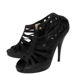 Fendi Black Suede Strappy Peep Toe Zipper Sandals Size 36