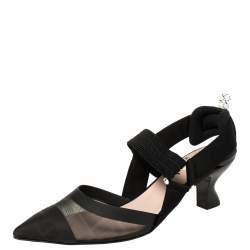 Fendi Black Mesh And Fabric Colibri Slingback Pointed Toe Sandals Size 37.5