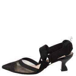Fendi Black Mesh And Fabric Colibri Slingback Pointed Toe Sandals Size 37.5