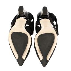 Fendi Black Mesh And Fabric Colibri Slingback Pointed Toe Sandals Size 37.5