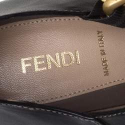 Fendi Beige/Black Leather Strappy Platform Ankle Strap Zipper Sandals Size 39
