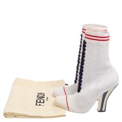 Pre Owned Fendi White Knit Sock Slip on  Boots Size 37.5