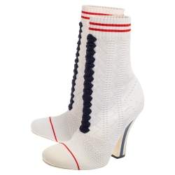 Pre Owned Fendi White Knit Sock Slip on  Boots Size 37.5