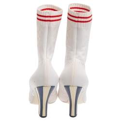 Pre Owned Fendi White Knit Sock Slip on  Boots Size 37.5