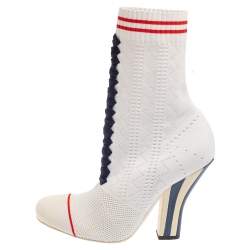 Pre Owned Fendi White Knit Sock Slip on  Boots Size 37.5