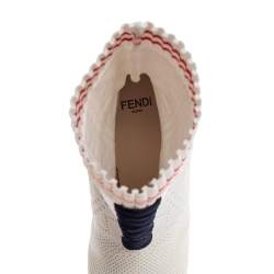 Pre Owned Fendi White Knit Sock Slip on  Boots Size 37.5