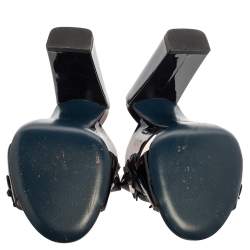 Pre Owned Fendi Black Patent Leather Flower Mule Sandals Size 36