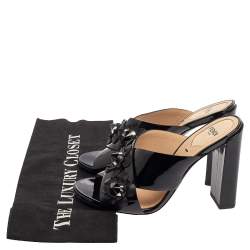 Pre Owned Fendi Black Patent Leather Flower Mule Sandals Size 36