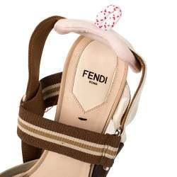 Pre Owned Fendi Brown/Beige Zucca Mesh and Leather Colibri Slingback Pumps Size 38.5
