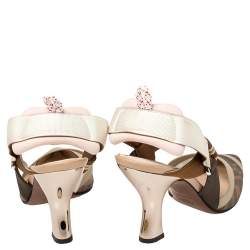 Pre Owned Fendi Brown/Beige Zucca Mesh and Leather Colibri Slingback Pumps Size 38.5