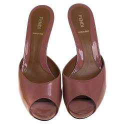 Pre Owned Fendi Blush Pink Patent Leather FF Superstar Peep Toe Slide Sandals Size 40