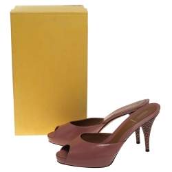 Pre Owned Fendi Blush Pink Patent Leather FF Superstar Peep Toe Slide Sandals Size 40