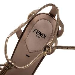 Pre Owned Fendi Metallic Gold Leather platform T strap Sandals Size 37