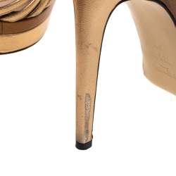 Pre Owned Fendi Metallic Gold Leather platform T strap Sandals Size 37