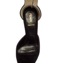 Pre Owned Fendi Black/Gold Suede Pointed Toe Ankle Cuff Pumps Size 36.5