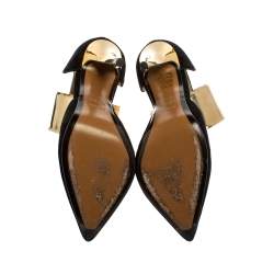 Pre Owned Fendi Black/Gold Suede Pointed Toe Ankle Cuff Pumps Size 36.5