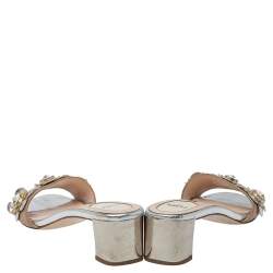 Pre Owned Fendi Metallic Bronze/Silver Leather Flowerland Sandals Size 39 