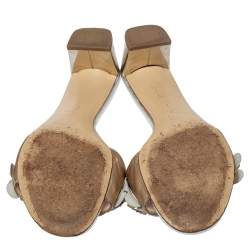 Pre Owned Fendi Metallic Bronze/Silver Leather Flowerland Sandals Size 39 