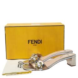 Pre Owned Fendi Metallic Bronze/Silver Leather Flowerland Sandals Size 39 