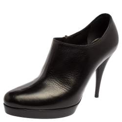 Pre Owned Fendi Black Leather Platform Ankle Booties Size 39