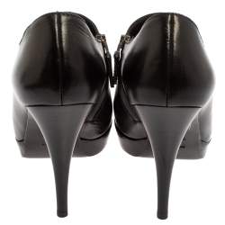 Pre Owned Fendi Black Leather Platform Ankle Booties Size 39