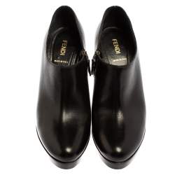 Pre Owned Fendi Black Leather Platform Ankle Booties Size 39