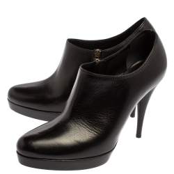 Pre Owned Fendi Black Leather Platform Ankle Booties Size 39