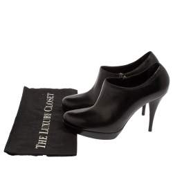 Pre Owned Fendi Black Leather Platform Ankle Booties Size 39