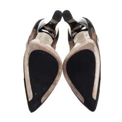 Pre Owned Fendi Beige/Black Leather And Mesh Colibri Logo Pointed Toe Pumps Size 38