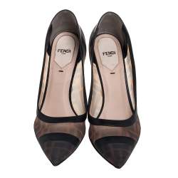 Pre Owned Fendi Beige/Black Leather And Mesh Colibri Logo Pointed Toe Pumps Size 38