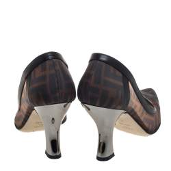 Pre Owned Fendi Beige/Black Leather And Mesh Colibri Logo Pointed Toe Pumps Size 38