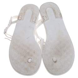 Pre Owned Fendi White Rubber Logo Charm Sunny Thong Flat Sandals Size 37