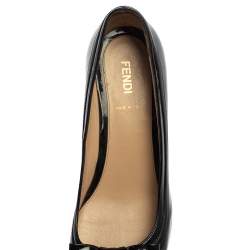 Pre Owned Fendi Black Patent Leather Bow Detail Wedge Pumps Size 37.5