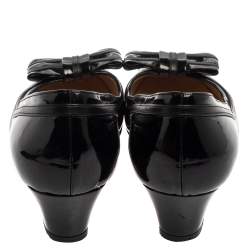 Pre Owned Fendi Black Patent Leather Bow Detail Wedge Pumps Size 37.5