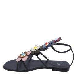 مملوكة مسبقًا Fendi Multicolor Floral Applique Flat Sandals Size EU 39