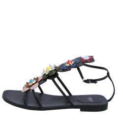 مملوكة مسبقًا Fendi Multicolor Floral Applique Flat Sandals Size EU 39