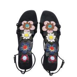 مملوكة مسبقًا Fendi Multicolor Floral Applique Flat Sandals Size EU 39