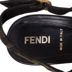 Pre Owned Fendi Tobacco Zucca Canvas FF Slingback  Sandals Size 38.5