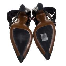 Pre Owned Fendi Black/Brown Mesh And Leather Colibri Slingback Pumps Size 37