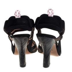 Pre Owned Fendi Black/Brown Mesh And Leather Colibri Slingback Pumps Size 37