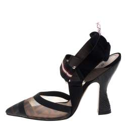 Pre Owned Fendi Black/Brown Mesh And Leather Colibri Slingback Pumps Size 37