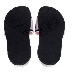 Pre Owned Fendi Pink/Black Logo Print Leather Flat Slides Size 39