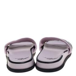 Pre Owned Fendi Pink/Black Logo Print Leather Flat Slides Size 39