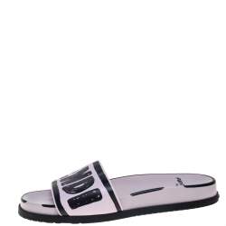 Pre Owned Fendi Pink/Black Logo Print Leather Flat Slides Size 39